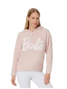 Barefoot Dreams Pink Barbie Logo Hooded Plush Sweater